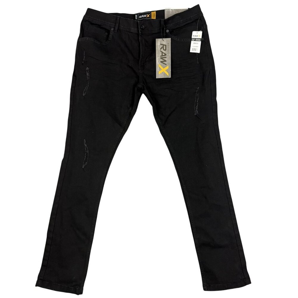 RAW X‎ Jeans Mens 38x32 Black 718 Skinny Stretch Distressed Denim Pants Jet